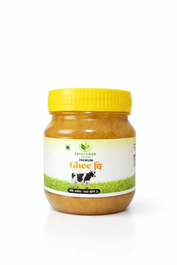 খাঁটি দেশি ঘি-100 gm সতেজ ফুড খাঁটি দেশি ঘি-এর প্রিমিয়াম জার প্যাকেজিং, সোনালি রঙের বিশুদ্ধ ঘি, রান্না ও মিষ্টান্ন তৈরির জন্য উপযোগী ১০০% খাঁটি দেশি ঘি।